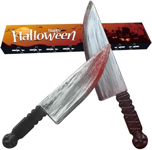 2Pcs Halloween Fake Knife Prop with Fake Blood