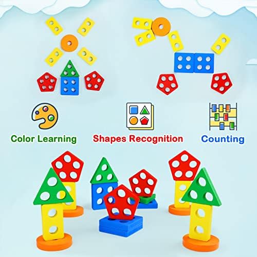 PEBIRA Montessori Wooden Sorting Stacking Toy Set