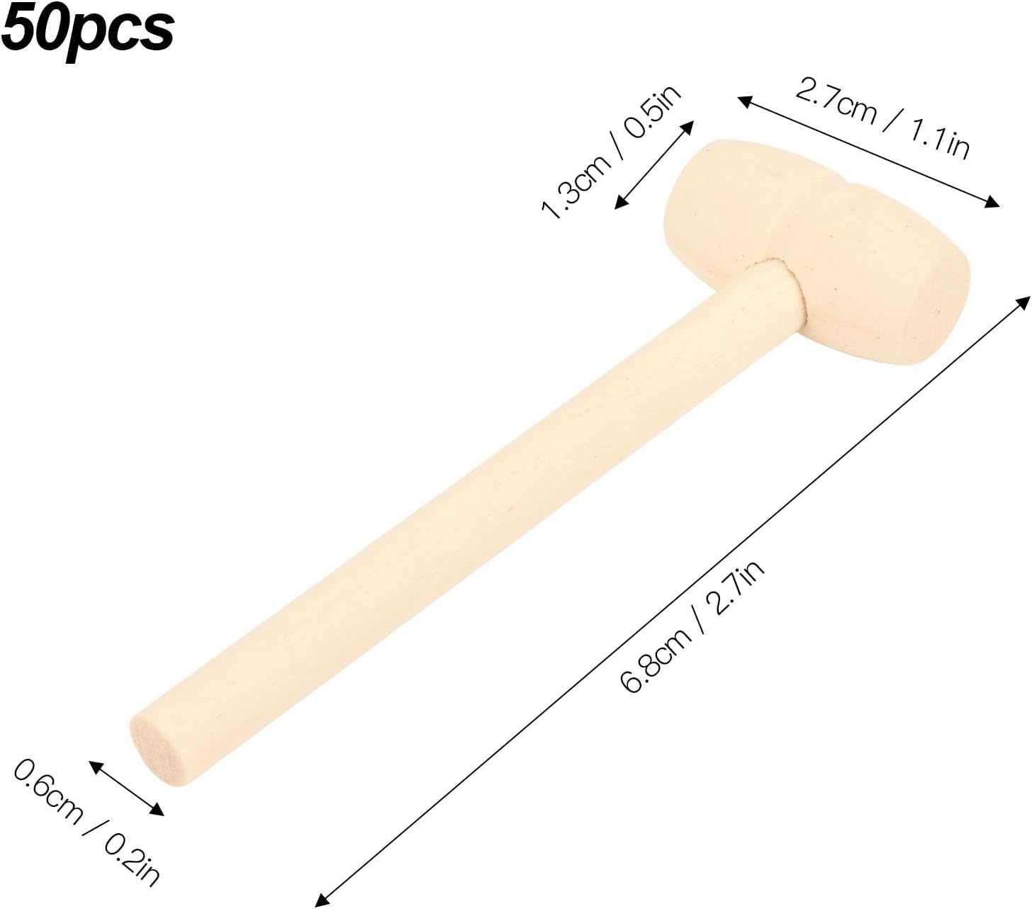 50 Pcs Mini Wooden Hammers for Kids and DIY