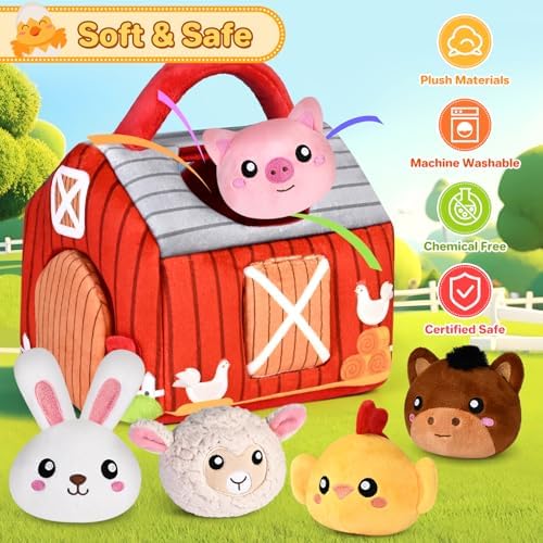 KMUYSL Plush Farm Animals Playset for Babies 0-3 Years