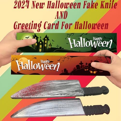 2Pcs Halloween Fake Knife Prop with Fake Blood