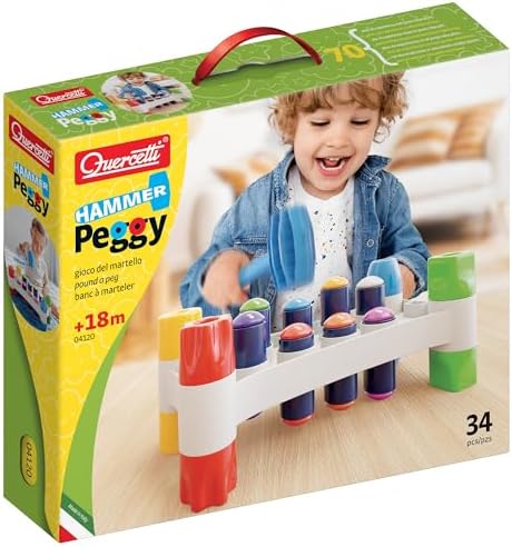 Quercetti Hammer Peggy Peg Pounding Bench Toy for Toddlers 18mo 1