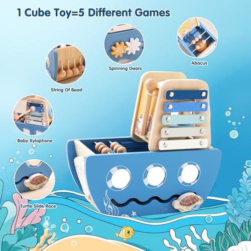 Promise Babe 5-in-1 Wooden Activity Cube - Ocean Theme