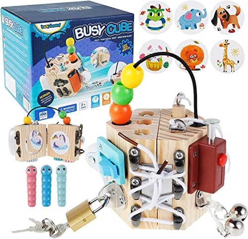PORLPOEK Busy Cube for Kids 14 in 1 Travel Toy