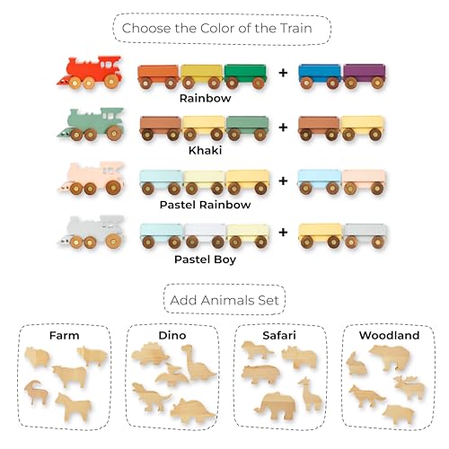 Personalized Freight Train with Name and Animal Wagon Set