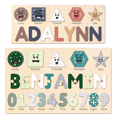 Personalized Wooden Shape Puzzle for Toddlers with Babys Name