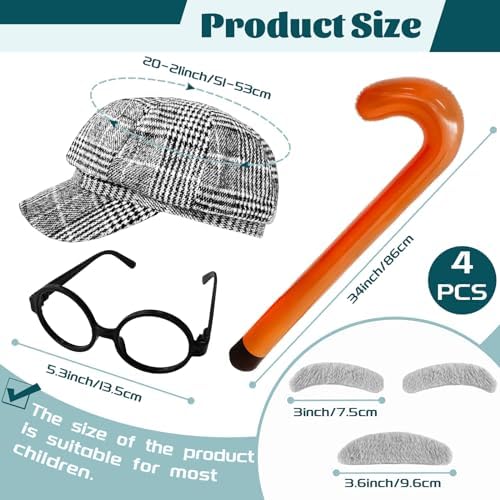 4 PCS 100th Day Old Man Costume Set for Kids