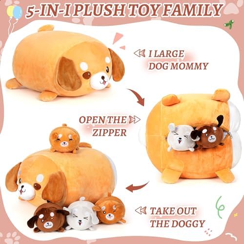 Corgi Plush Pillow with 4 Baby Dogs Inside - 5PCS
