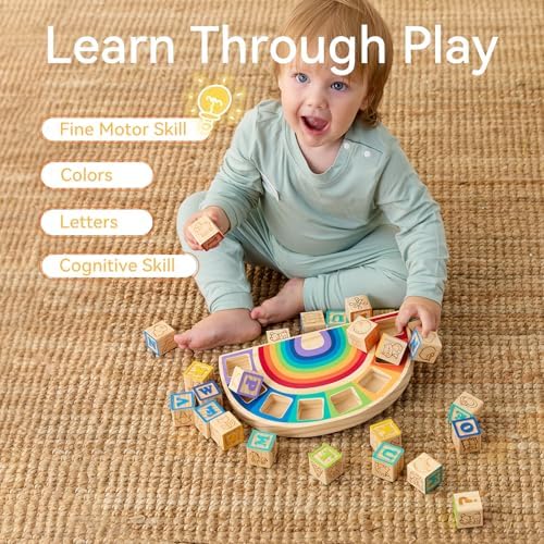 GIRAVO Rainbow ABC Wooden Stacking Blocks 26 Pcs