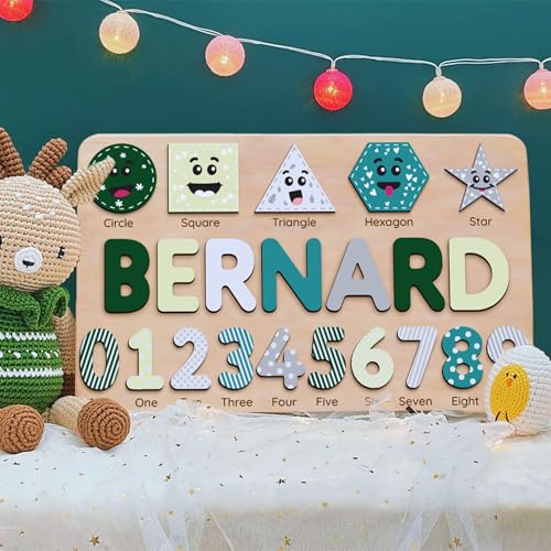 Personalized Wooden Shape Puzzle for Toddlers with Babys Name