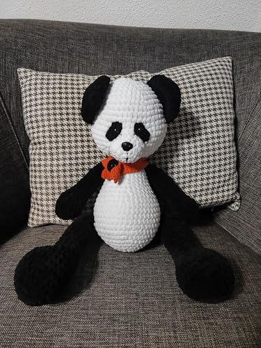 Handmade Crochet Panda Bear with Red Scarf