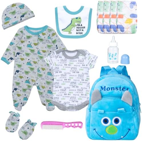 Pedolltree 12 Pcs Blue Dinosaur Reborn Baby Doll Clothes Set