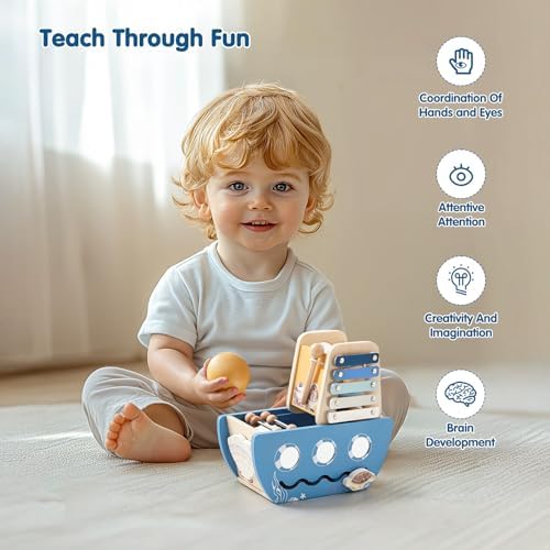 Promise Babe 5-in-1 Wooden Activity Cube - Ocean Theme