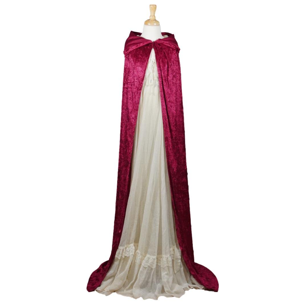 Burgundy Crushed Velvet Hooded Cape - Adult Medium