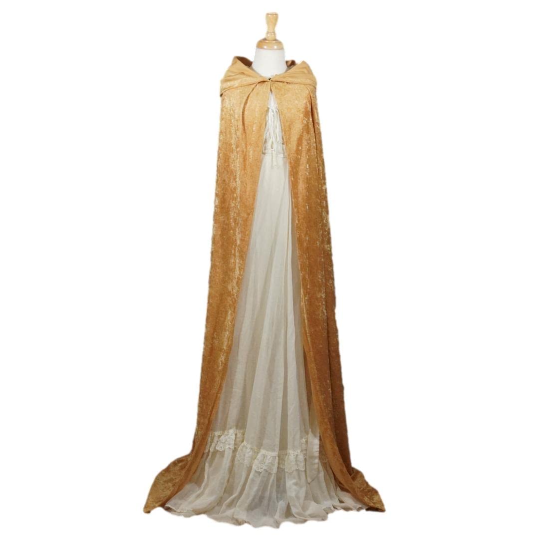 Gold Crushed Velvet Full Length Hooded Cape for All Ages