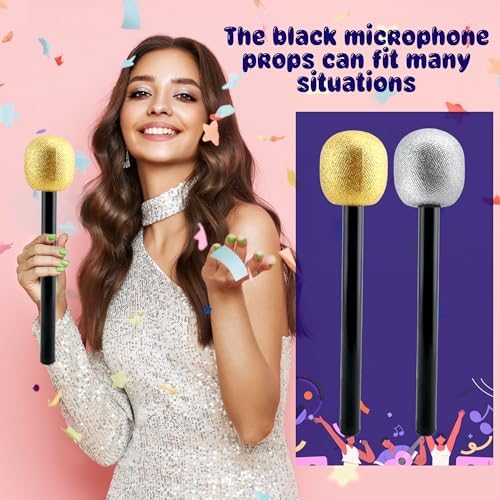 Haconba 8 Pack Glitter Stage Microphone Props