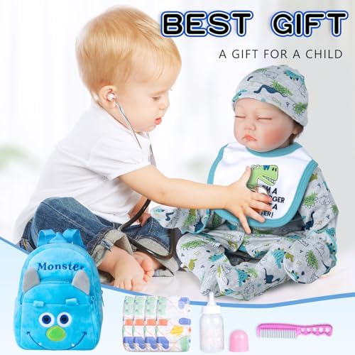 Pedolltree 12 Pcs Blue Dinosaur Reborn Baby Doll Clothes Set