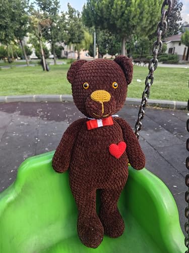 Handmade Crochet Teddy Bear - Brown Plush Toy with Heart and Ribbon 1