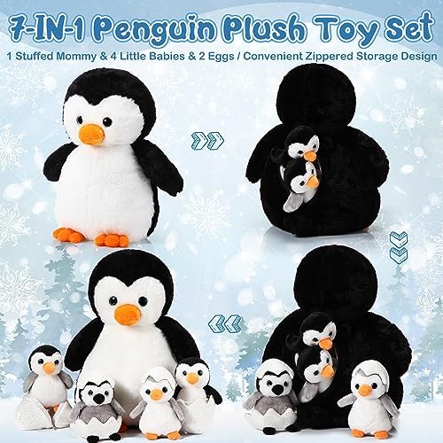 Aoriher 7 Pcs Penguin Plush Set with Mommy and Babies 1