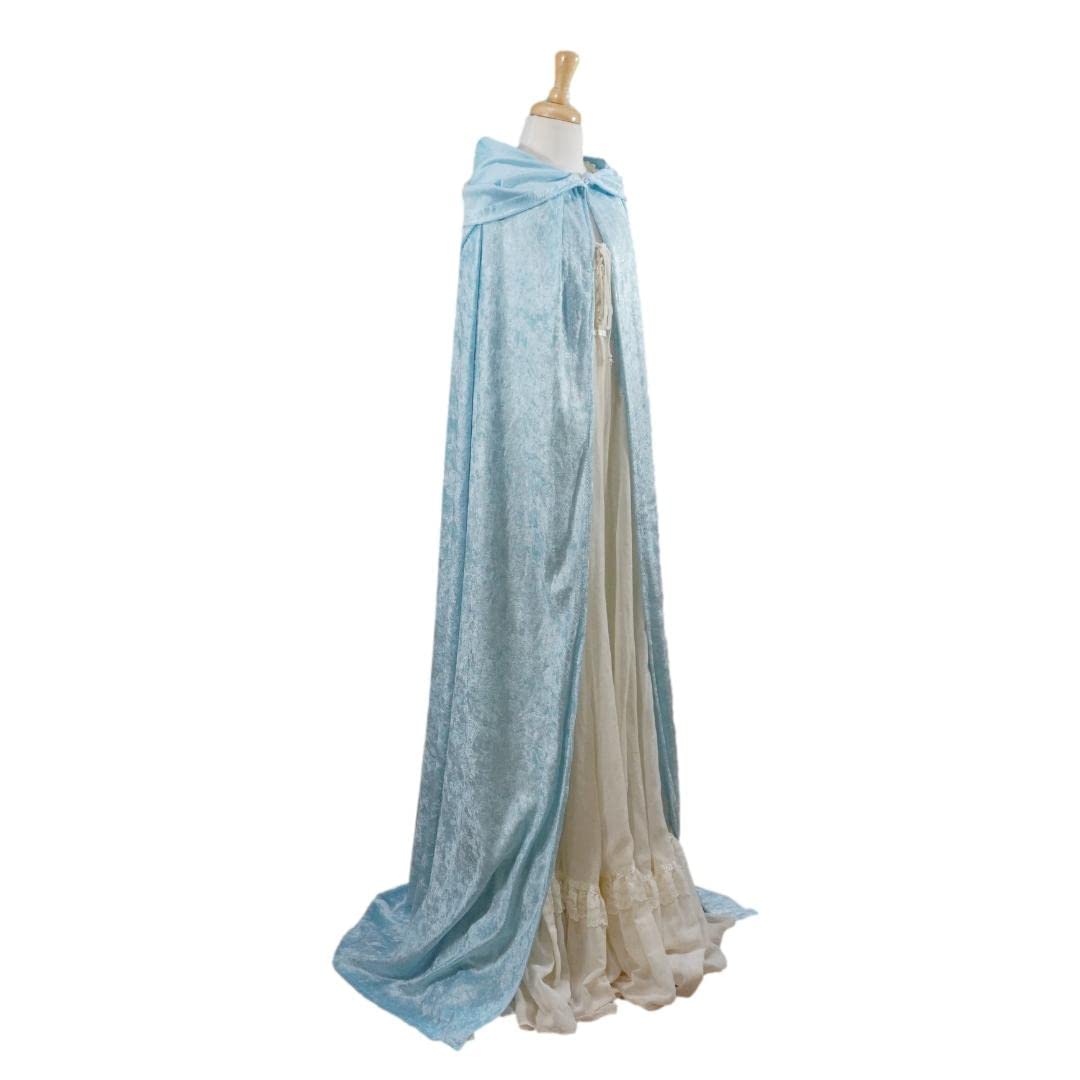 Light Blue Crushed Velvet Hooded Cape for All Ages