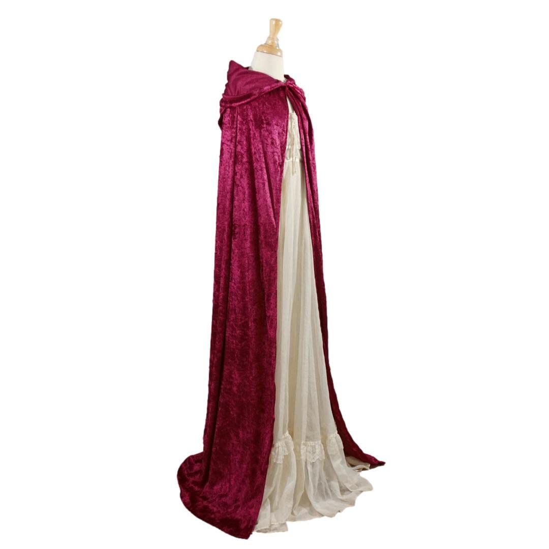 Burgundy Crushed Velvet Hooded Cape - Adult Medium