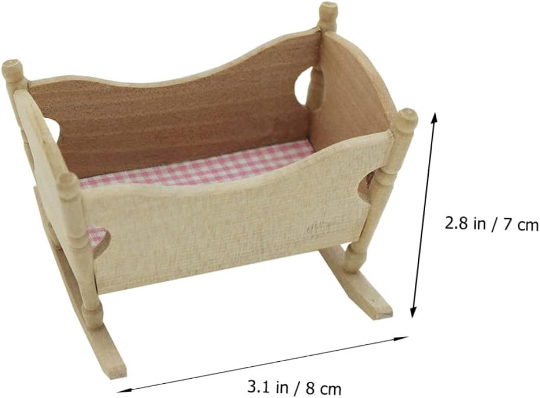 Mini Wooden Cradle Model for Dollhouse Decor