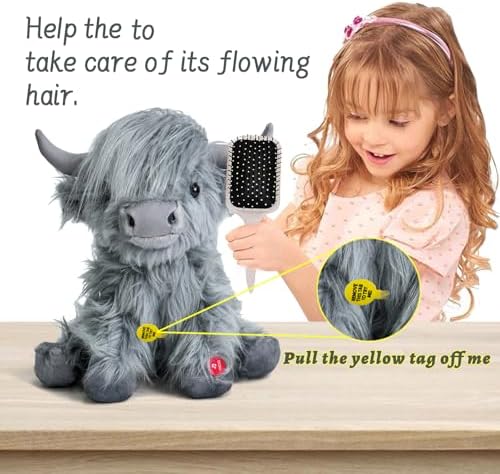 Tonpect Highland Cow Stuffed Animal with Mooing Sound 10 Inch Cuddly Farm Toy