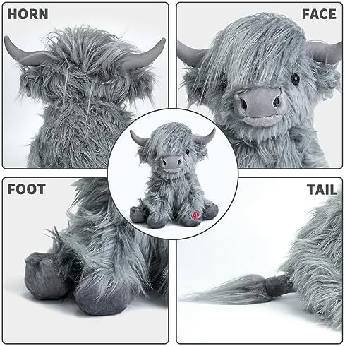 Tonpect Highland Cow Stuffed Animal with Mooing Sound 10 Inch Cuddly Farm Toy
