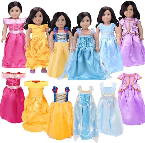 FEAYEA 18 Inch Princess Costume for Girl Dolls - 6Pcs Set
