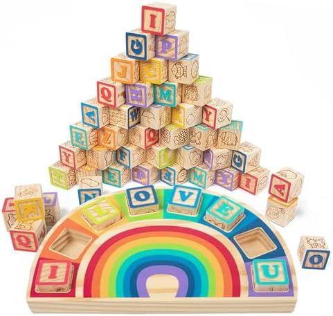 GIRAVO Rainbow ABC Wooden Stacking Blocks 26 Pcs