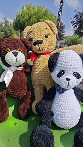 Dark Brown Crochet Teddy Bear with White Bow
