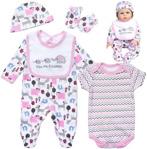 Babyfere Reborn Baby Girl Doll 5-Piece Outfits Set