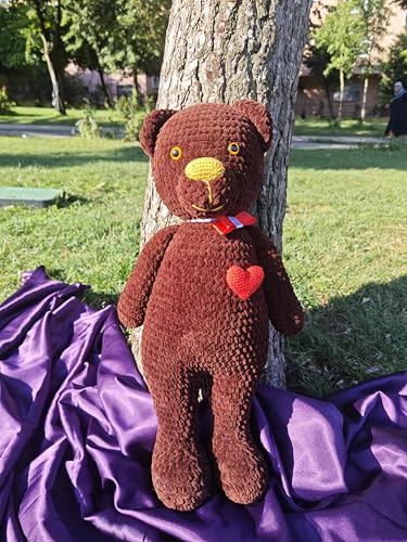 Handmade Crochet Teddy Bear - Brown Plush Toy with Heart and Ribbon 1