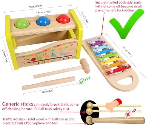 Wooden Hammer Ball and Xylophone Set for 1-Year-Olds