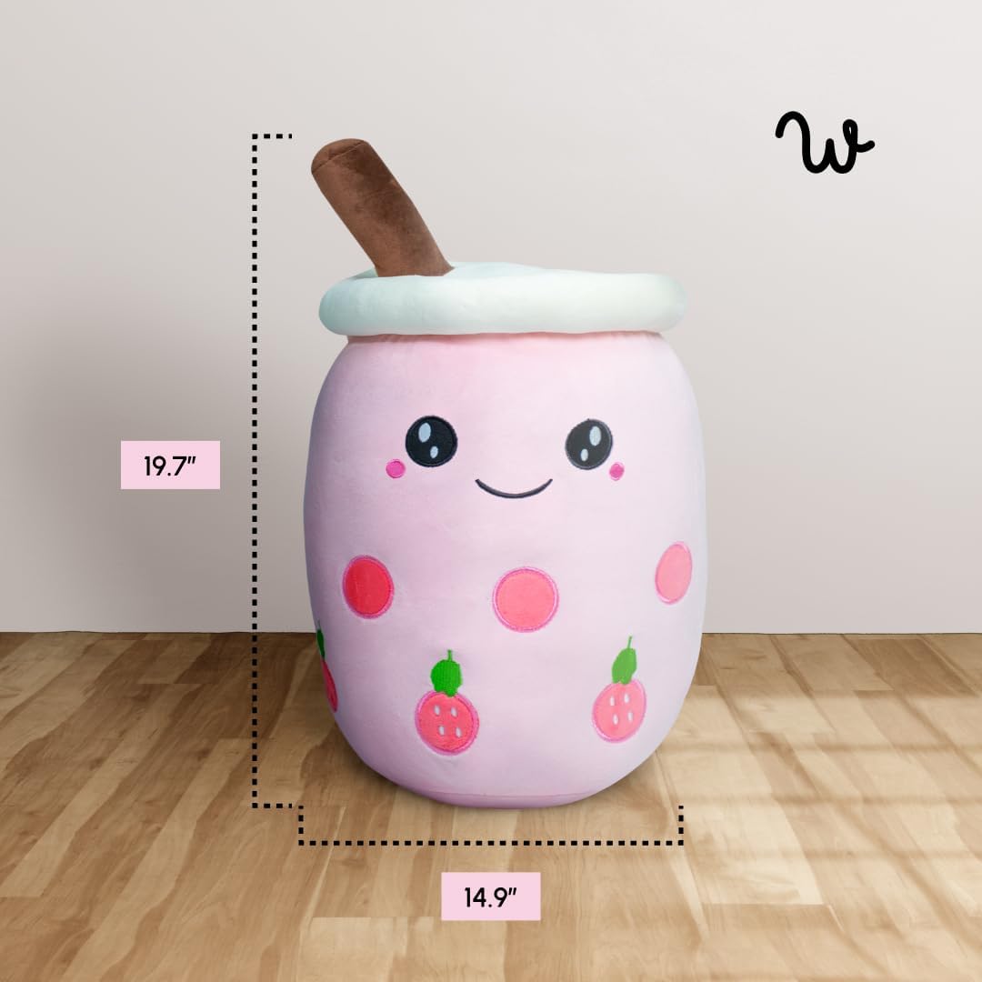 196 Kawaii Tea Plushie Stuffed Animal with Pink Open Eyes