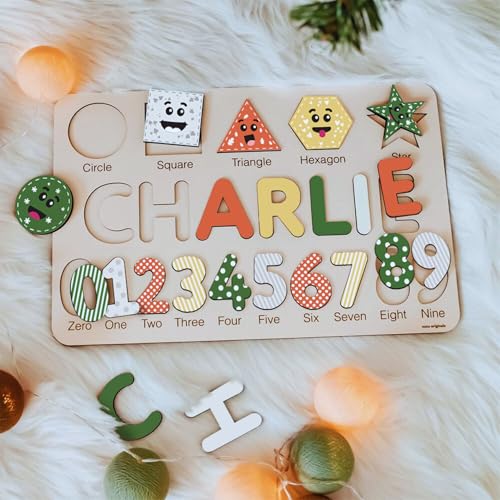 Personalized Wooden Shape Puzzle for Toddlers with Babys Name
