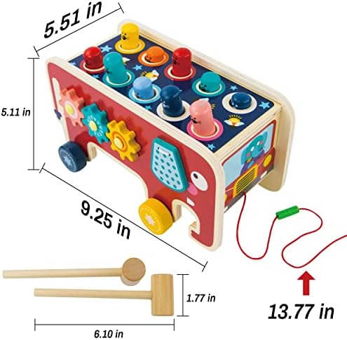 Evmark Wooden Hammer Knocker Toy - Elephant On Wheels with Counting and Whacking