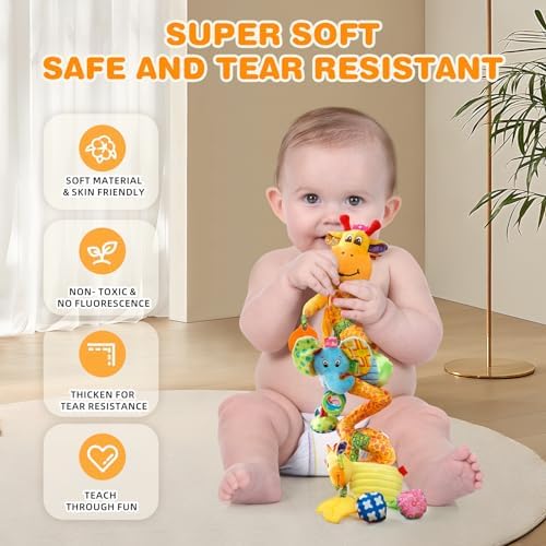 Jollybaby Giraffe Plush Carseat Toy for Infant 0-12 Months