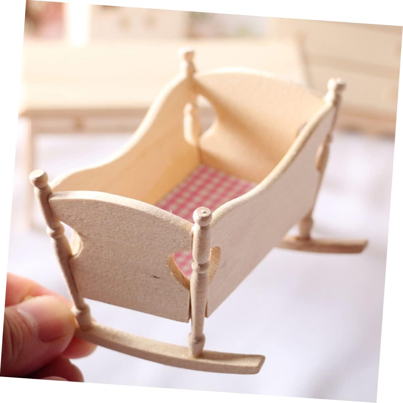 Mini Wooden Cradle Model for Dollhouse Decor