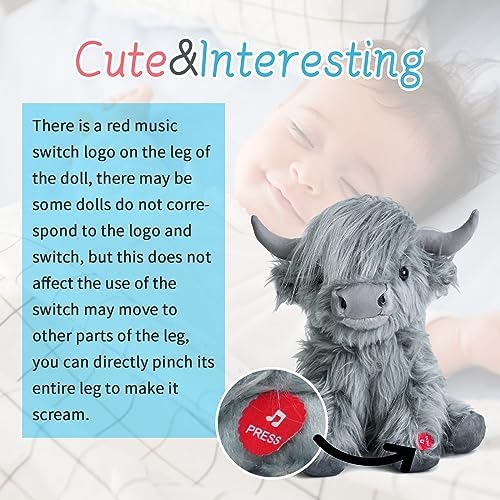 Tonpect Highland Cow Stuffed Animal with Mooing Sound 10 Inch Cuddly Farm Toy