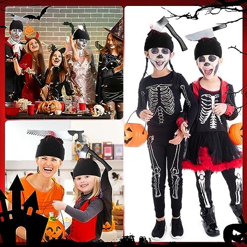 Suhine 3 Pcs Halloween Zombie Knife Hat with Blood