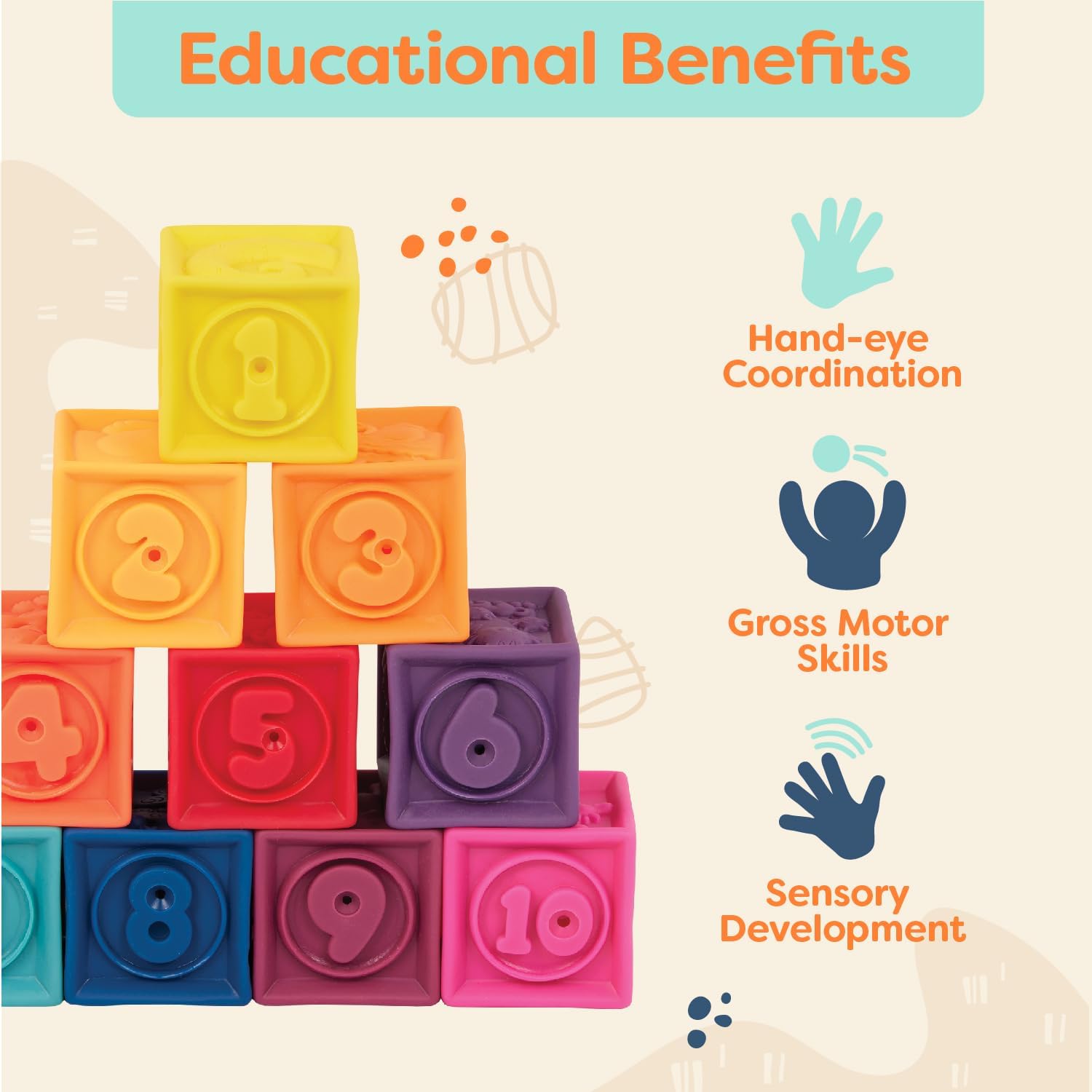 B toys Baby Blocks 10 Educational Stacking Toys for 6 Months