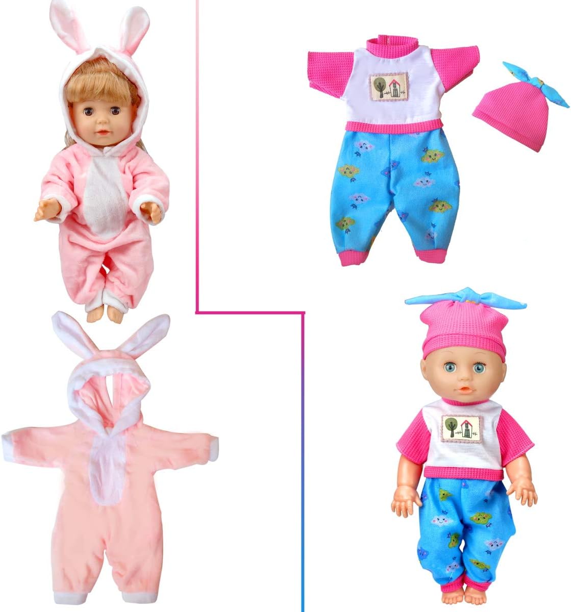 WONDOLL 8-Sets Baby Doll Clothes for 12 Inch Dolls