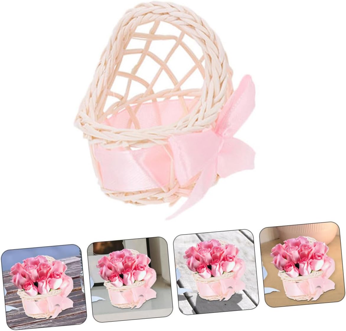 LIOOBO Mini Wicker Flower Basket for Dollhouse Decor
