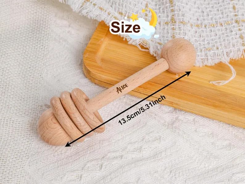 Personalized Wooden Rattle with Silicone Bracelet Set