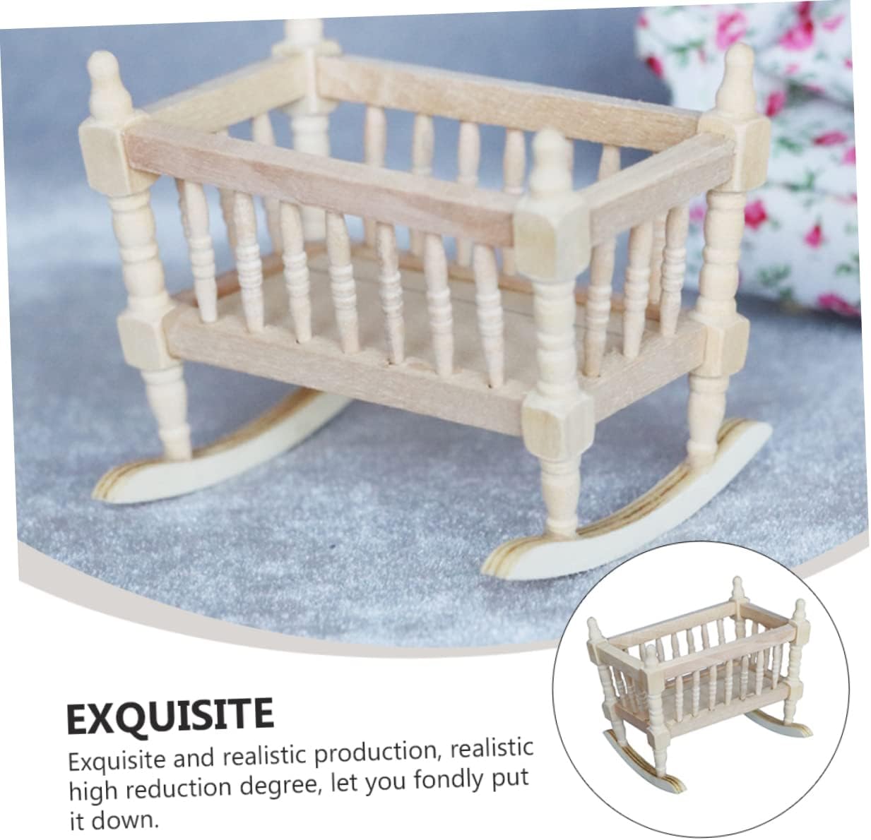 Wakauto 112 Scale Wooden Baby Cradle Miniature Decor