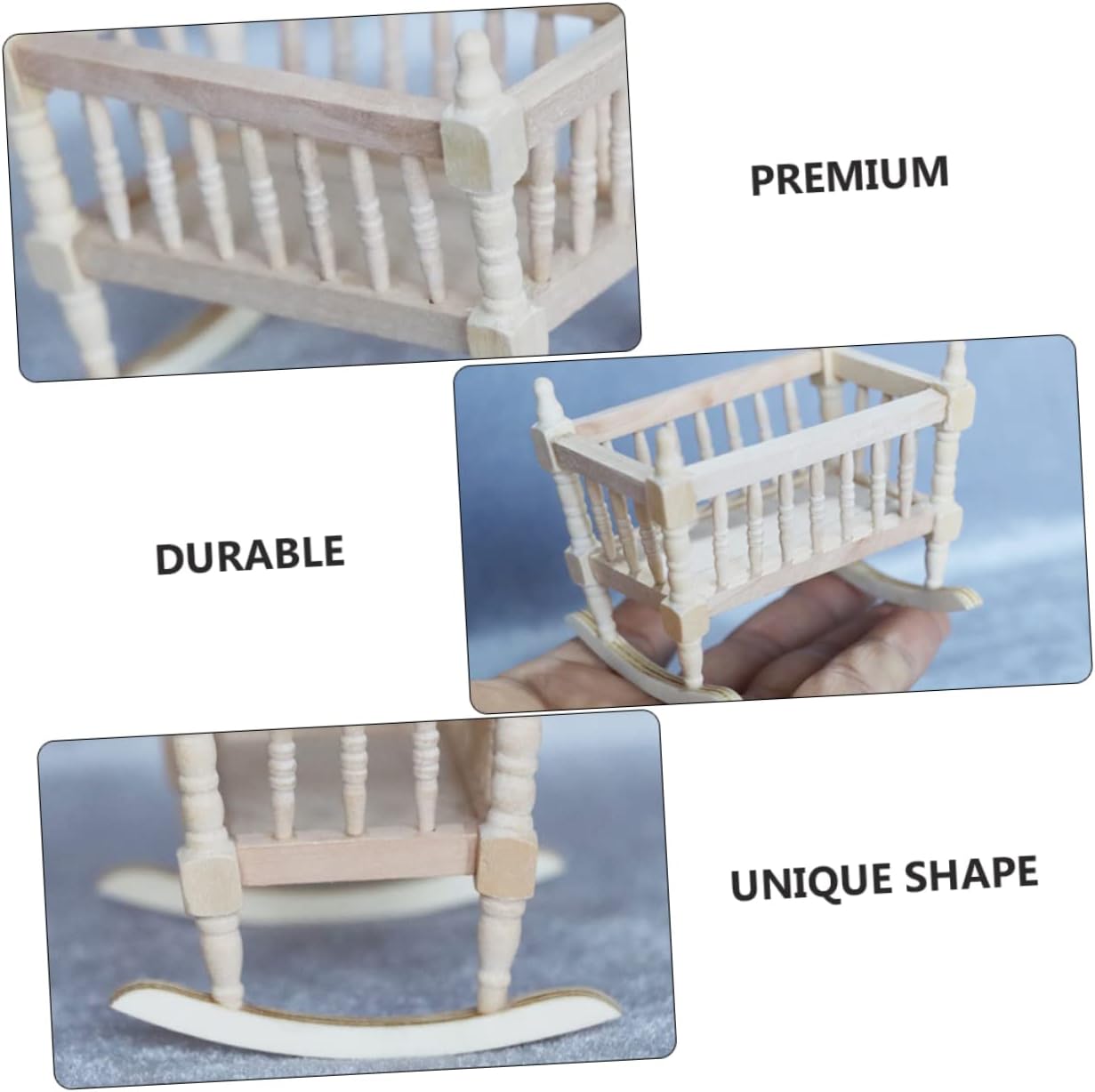 Wakauto 112 Scale Wooden Baby Cradle Miniature Decor
