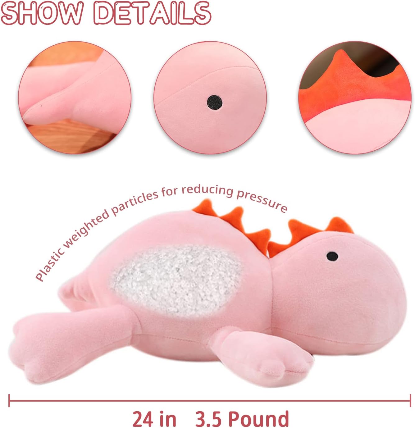 Toypocket 35lbs Weighted Dinosaur Plush 24 for Stress Relief