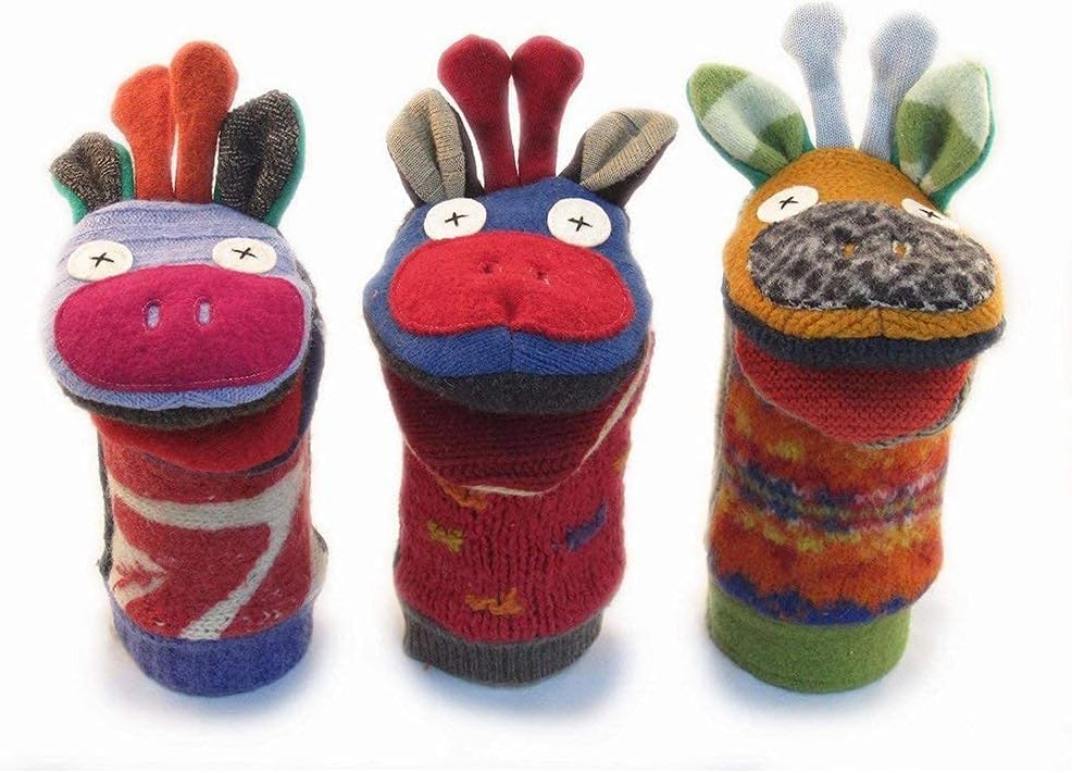 Cate Levi Giraffe Hand Puppet - Reclaimed Wool Handmade in Canada