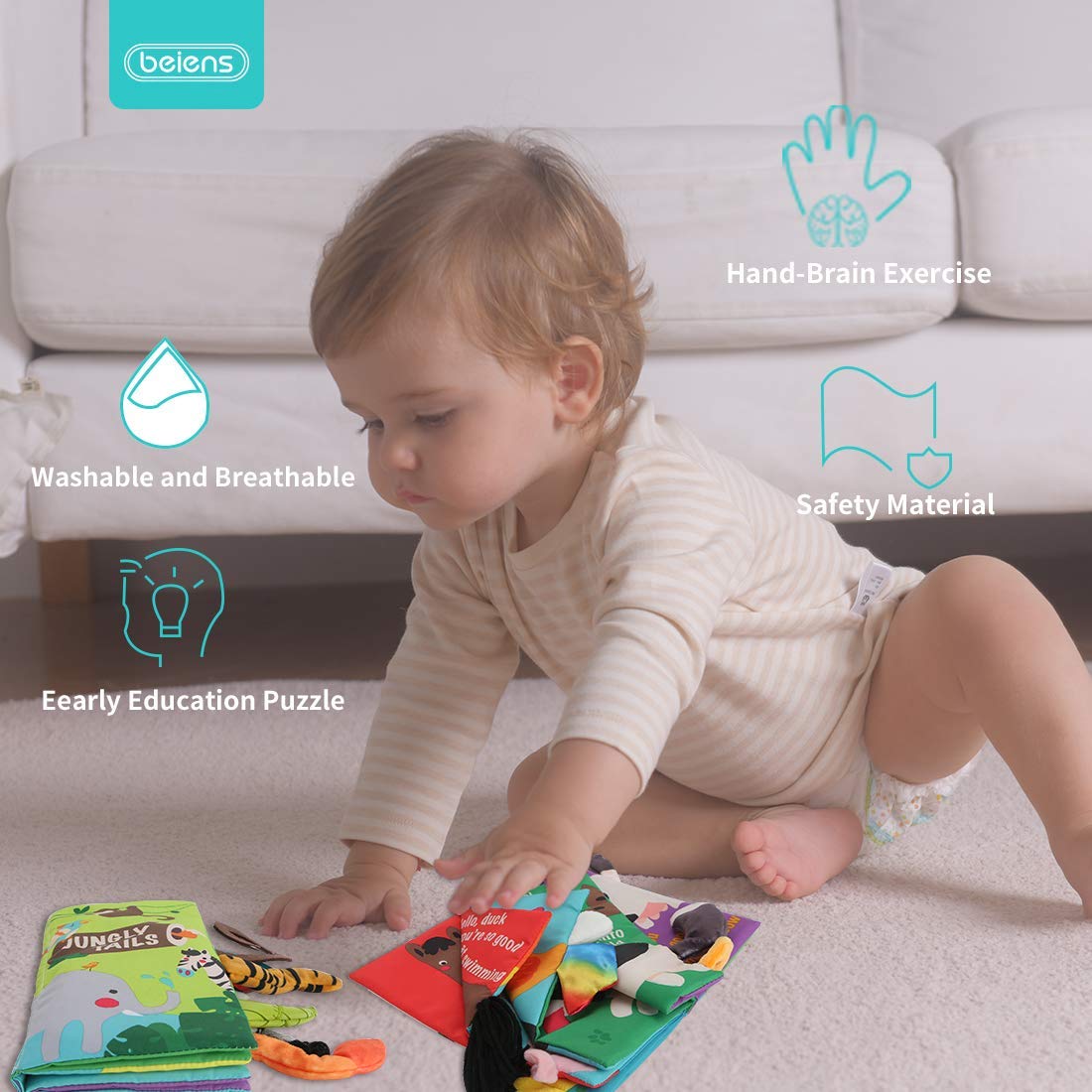 beiens 3PCS Touch and Feel Soft Baby Books for 0-12 Months